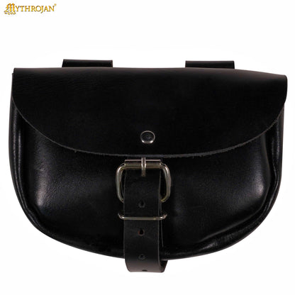 Mythrojan “ The Medieval Burglar ” Leather Bag, Ideal for SCA LARP Reenactment &amp; Ren fair - Full Grain Leather, Black 4.7 ” ×6.2 ”