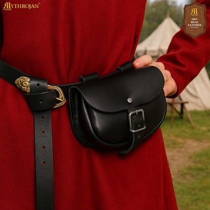 Mythrojan “ The Medieval Burglar ” Leather Bag, Ideal for SCA LARP Reenactment &amp; Ren fair - Full Grain Leather, Black 4.7 ” ×6.2 ”