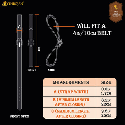 Mythrojan Tankard Leather Strap with Solid Brass Buckle, Ideal for Horn Tankard and Mugs, LARP SCA Medieval Renaissance Knight Viking Reenactment, Red, 15.3”×0.7”