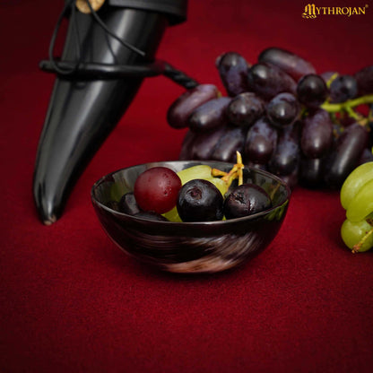 Mythrojan Hand Crafted Small Serving Natural Ox Horn Bowl – Polished Finish - 2.75&quot; width x 1.25&quot; Depth - (Set of 2)