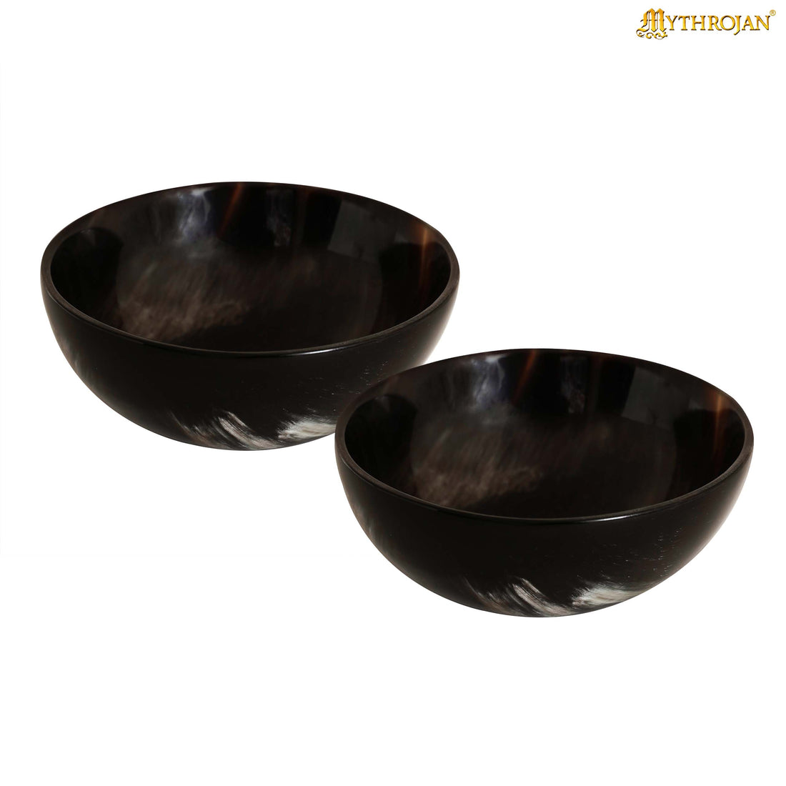 Mythrojan Hand Crafted Small Serving Natural Ox Horn Bowl – Polished Finish - 2.75&quot; width x 1.25&quot; Depth - (Set of 2)