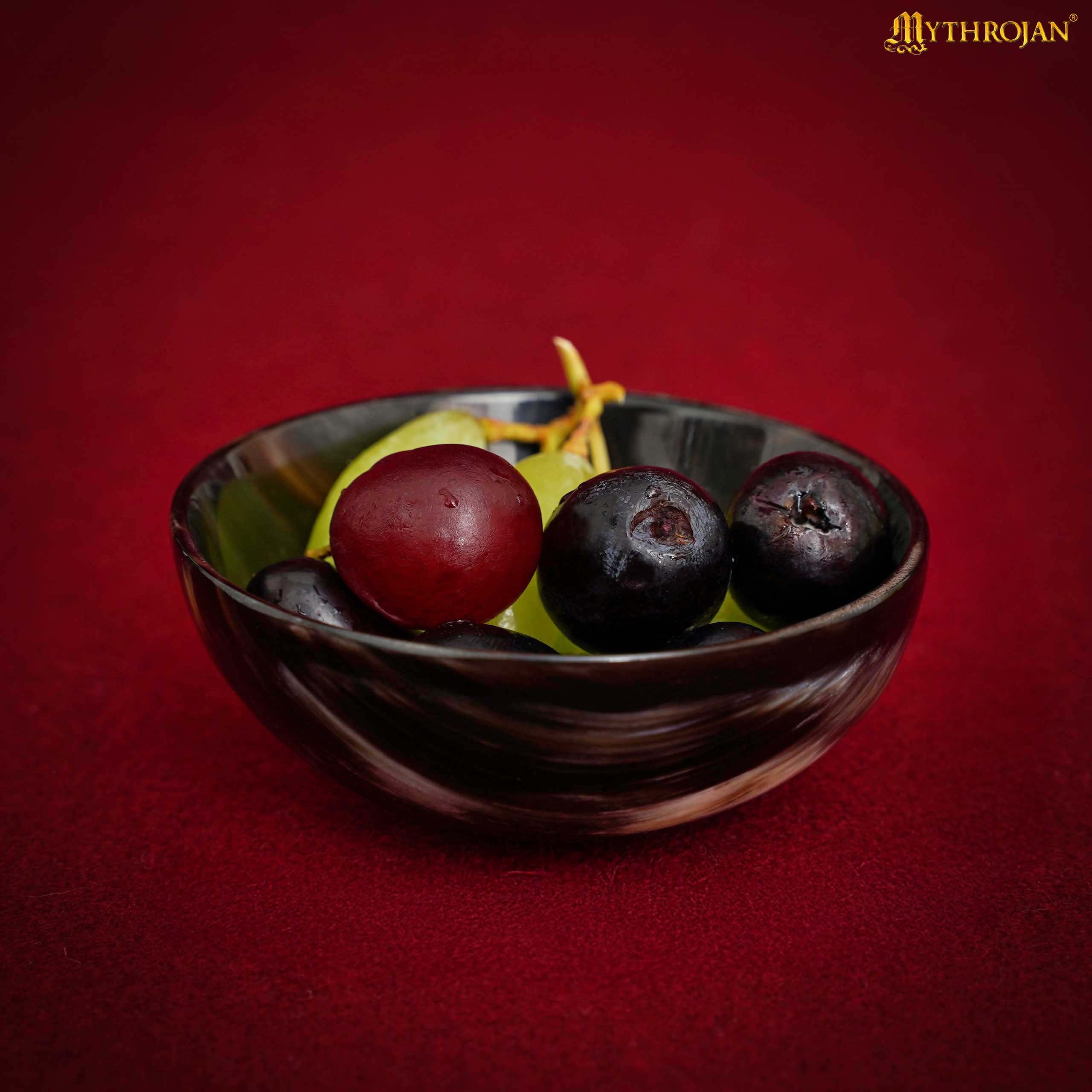 Mythrojan Hand Crafted Small Serving Natural Ox Horn Bowl - Polished Finish - 2.75&quot; width x 1.25&quot; Depth (Set of 4)