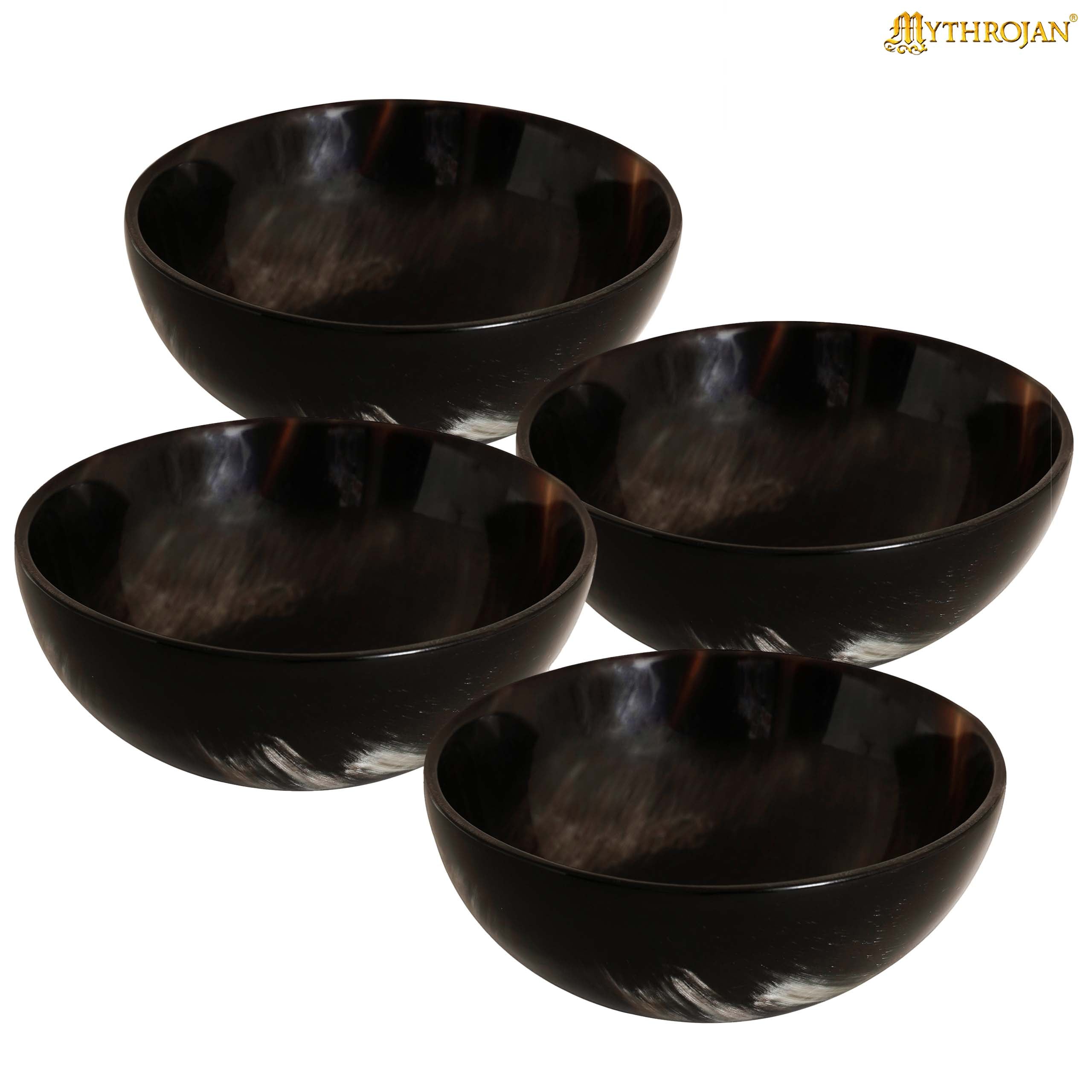 Mythrojan Hand Crafted Small Serving Natural Ox Horn Bowl - Polished Finish - 2.75&quot; width x 1.25&quot; Depth (Set of 4)