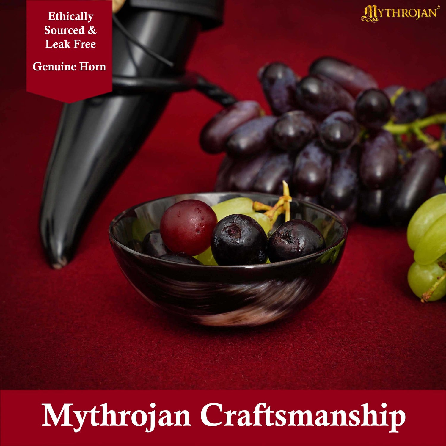 Mythrojan Hand Crafted Small Serving Natural Ox Horn Bowl - Polished Finish - 2.75&quot; width x 1.25&quot; Depth