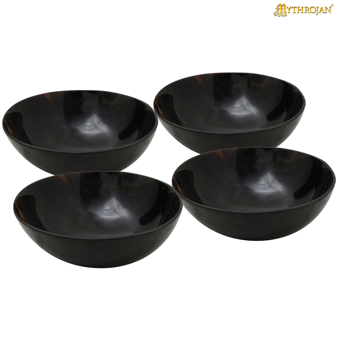 Mythrojan Hand Crafted Small Serving Natural Ox Horn Bowl - Polished Finish - 4&quot; width x 2&quot; Depth (Set of 4)