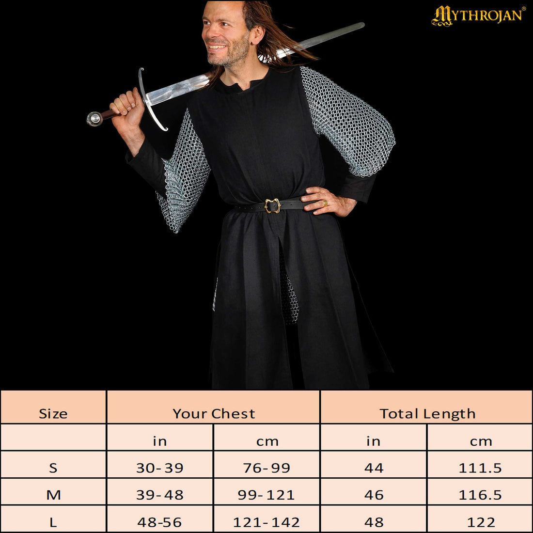 Mythrojan Medieval CANVAS Tabard 100% cotton Medieval Viking Knight SCA LARP Surcoat, Black