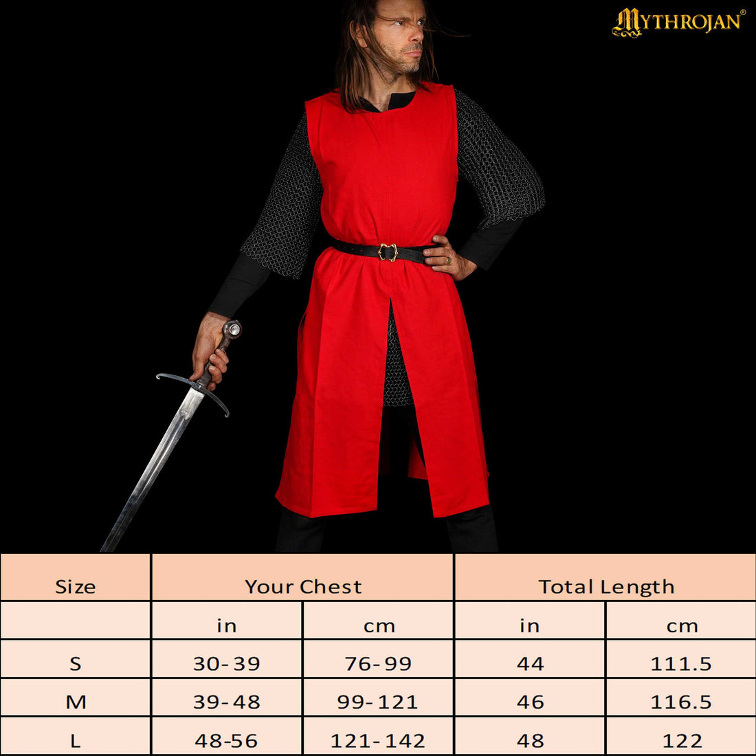 Mythrojan Medieval CANVAS Tabard 100% cotton Medieval Viking Knight SCA LARP Surcoat, Red