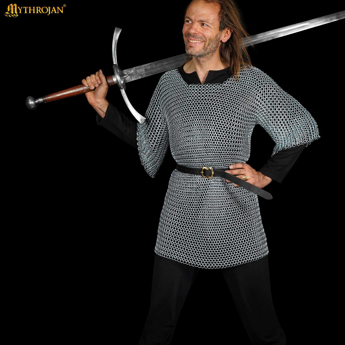 Mythrojan Chainmail Shirt with Coif Medieval Knight Armor Costume – Zinc Polish