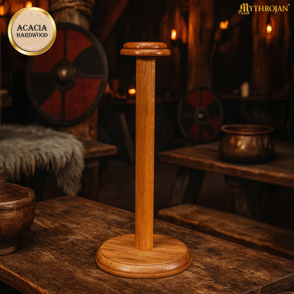 Mythrojan Wooden Helmet Stand Solid Medieval Roman Viking Helmet Display Stand Mask Display Templar Spartan Cosplay LARP Knight Stand - 18&quot;