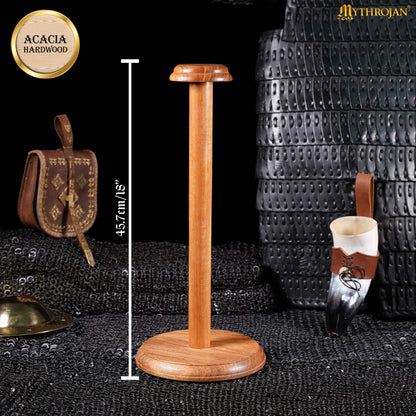 Mythrojan Wooden Helmet Stand Solid Medieval Roman Viking Helmet Display Stand Mask Display Templar Spartan Cosplay LARP Knight Stand - 18&quot;