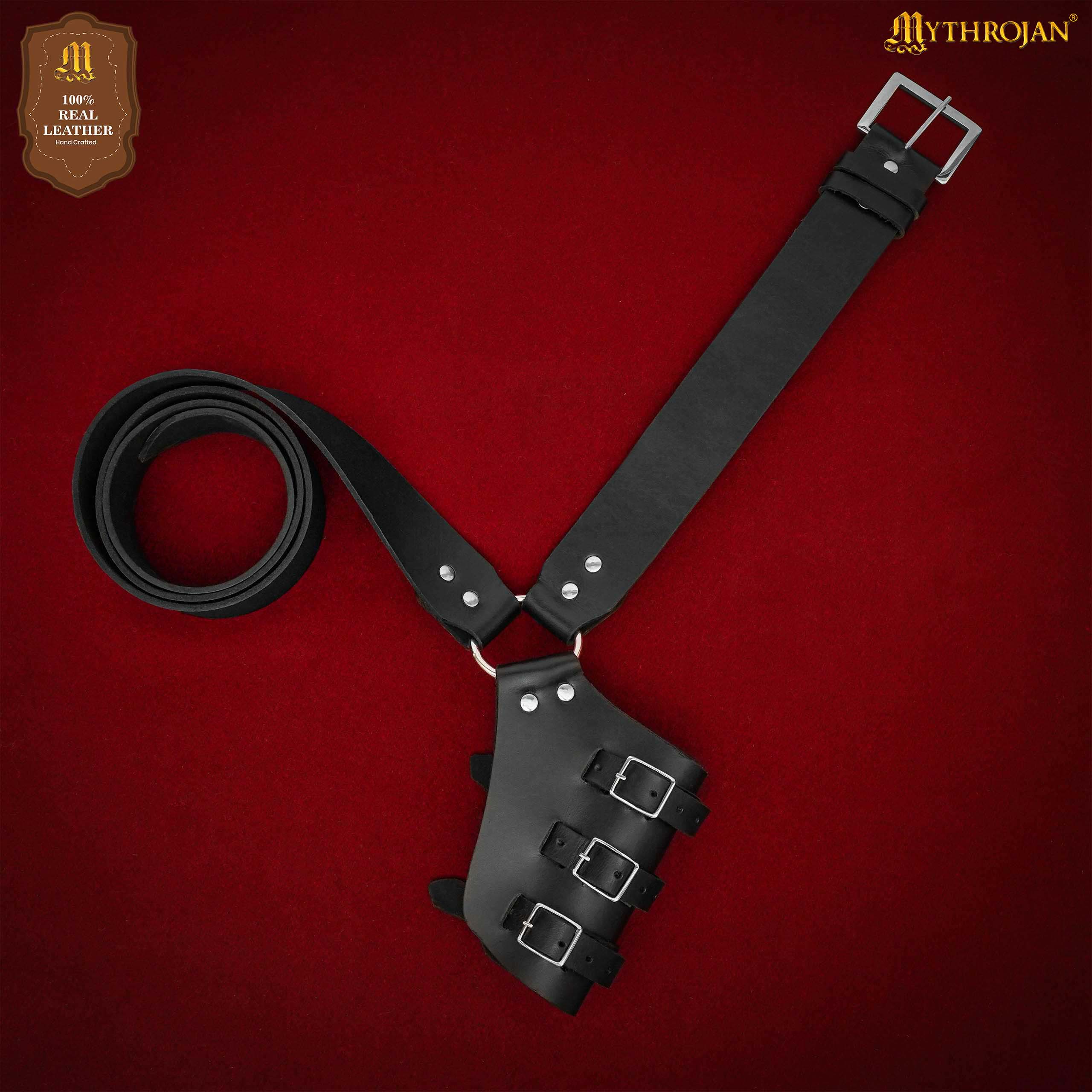 Mythrojan Pirate Captain Baldric Belt, Ideal for Pirate Cutthroat SCA Medieval Renaissance Reenactment Cosplay, Full Grain Leather, Black