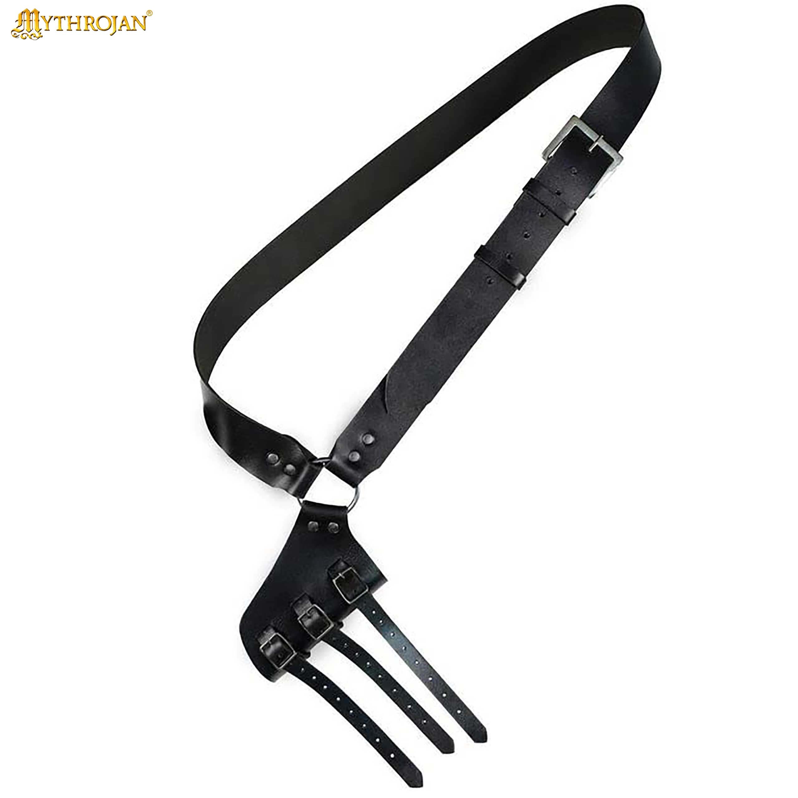 Mythrojan Pirate Captain Baldric Belt, Ideal for Pirate Cutthroat SCA Medieval Renaissance Reenactment Cosplay, Full Grain Leather, Black