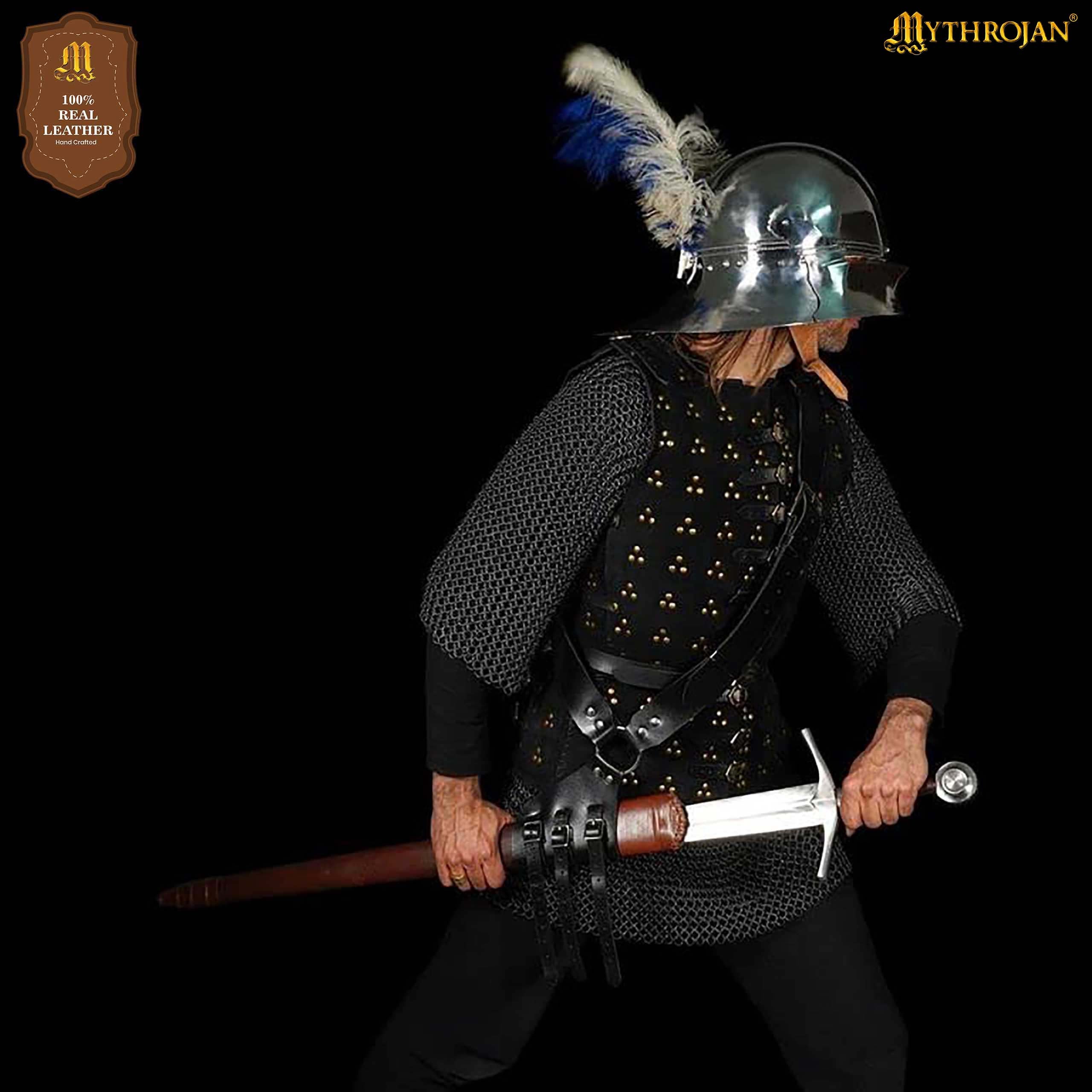 Mythrojan Pirate Captain Baldric Belt, Ideal for Pirate Cutthroat SCA Medieval Renaissance Reenactment Cosplay, Full Grain Leather, Black