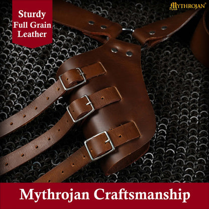 Mythrojan Baldric Leather Sword Belt Medieval Dagger Holster – Right Handed Brown