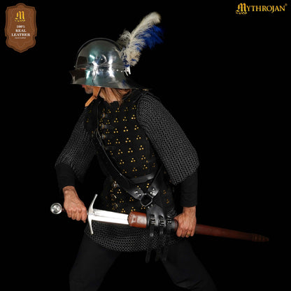 Mythrojan Baldric Leather Sword Belt Medieval Dagger Holster – Right Handed Black