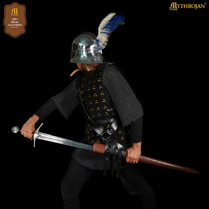 Mythrojan Baldric Leather Sword Belt Medieval Dagger Holster – Right Handed Black