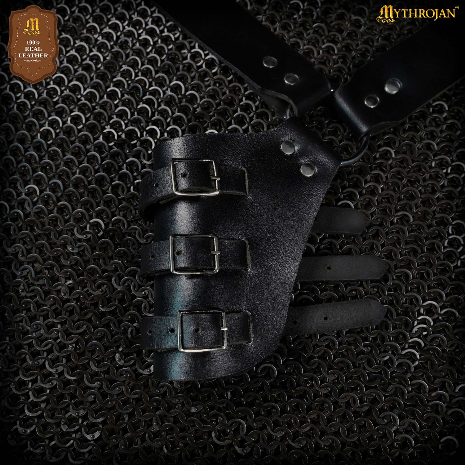 Mythrojan Baldric Leather Sword Belt Medieval Dagger Holster – Right Handed Black