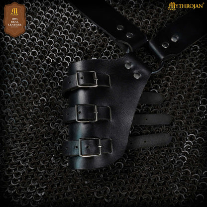 Mythrojan Baldric Leather Sword Belt Medieval Dagger Holster – Right Handed Black