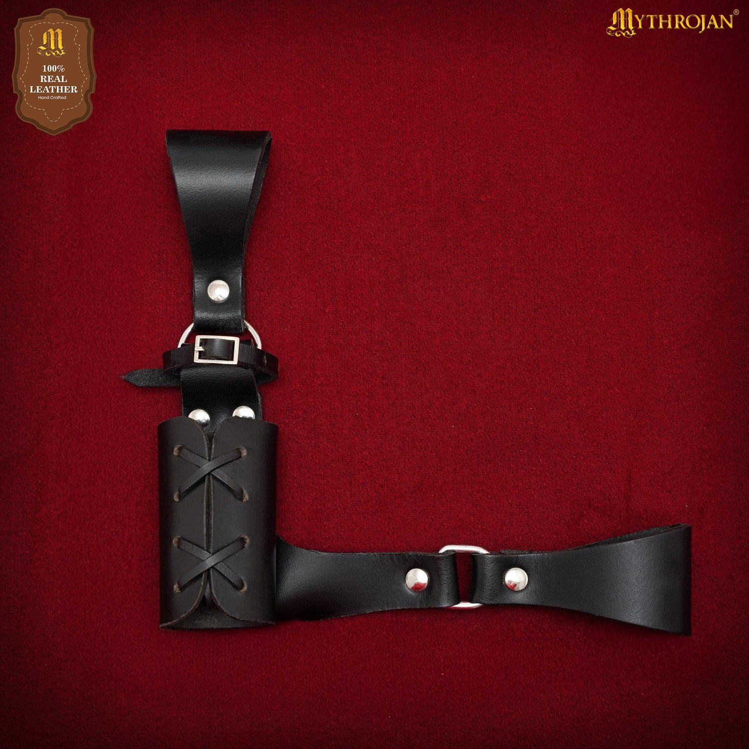 Mythrojan Medieval Leather Sword Frog Universal Rapier Broadsword and Cutlass - Black