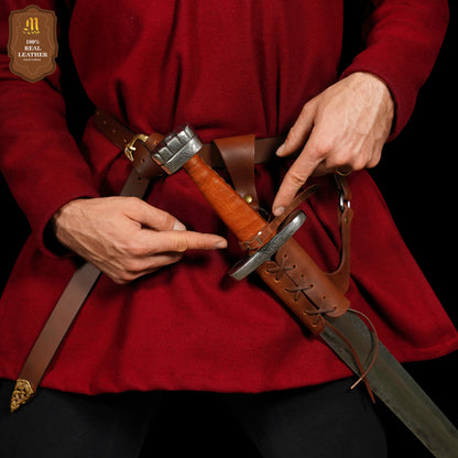 Mythrojan Medieval Leather Sword Frog Universal Rapier Broadsword &amp; Cutlass - Brown