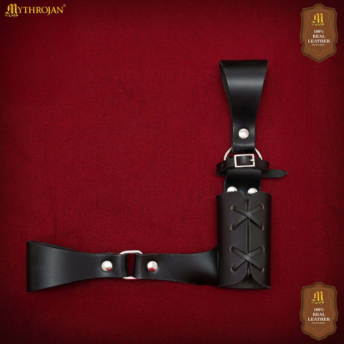 Mythrojan Medieval Leather Sword Frog Universal Rapier Broadsword and Cutlass - Black