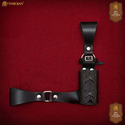 Mythrojan Medieval Leather Sword Frog Universal Rapier Broadsword and Cutlass - Black