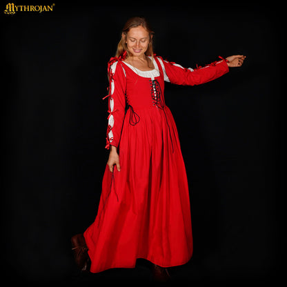 Mythrojan Renaissance Dresses for Women Medieval Costume Irish Long Over Dress Victorian Vintage Halloween - Red