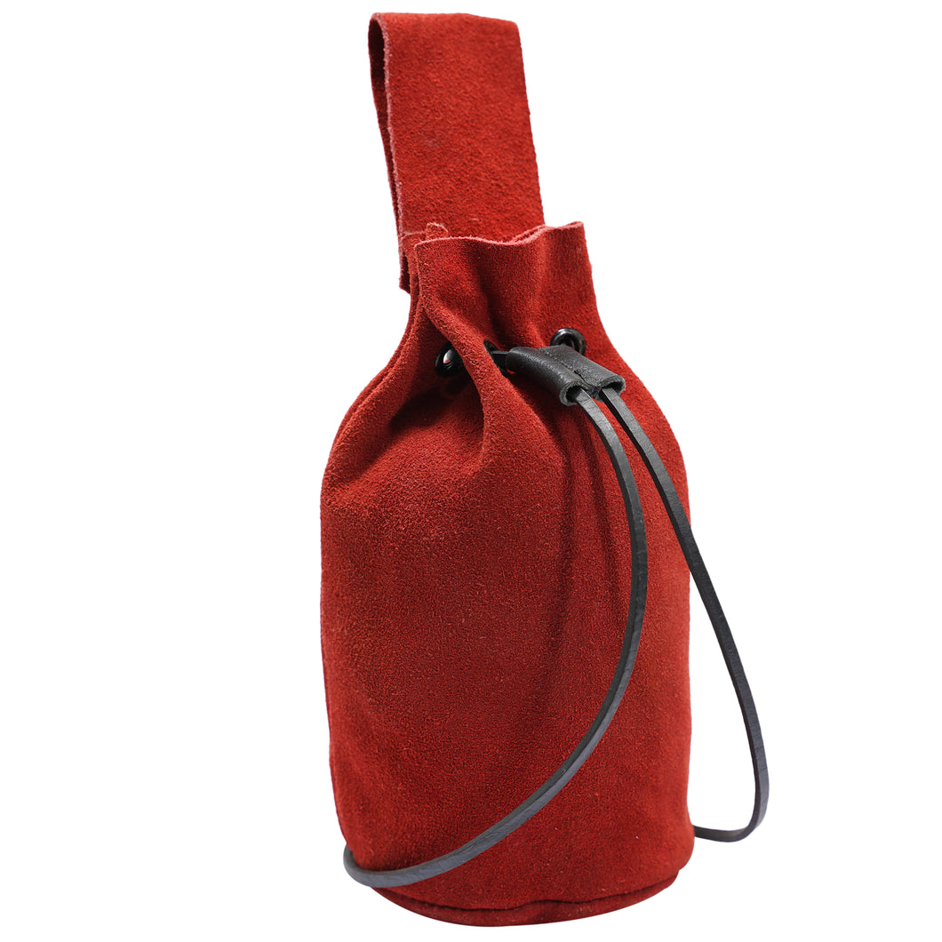 Mythrojan Medieval Drawstring Belt Bag, Ideal for SCA LARP Reenactment & Ren Fair, Suede Leather, Cherry 8”×6.5”