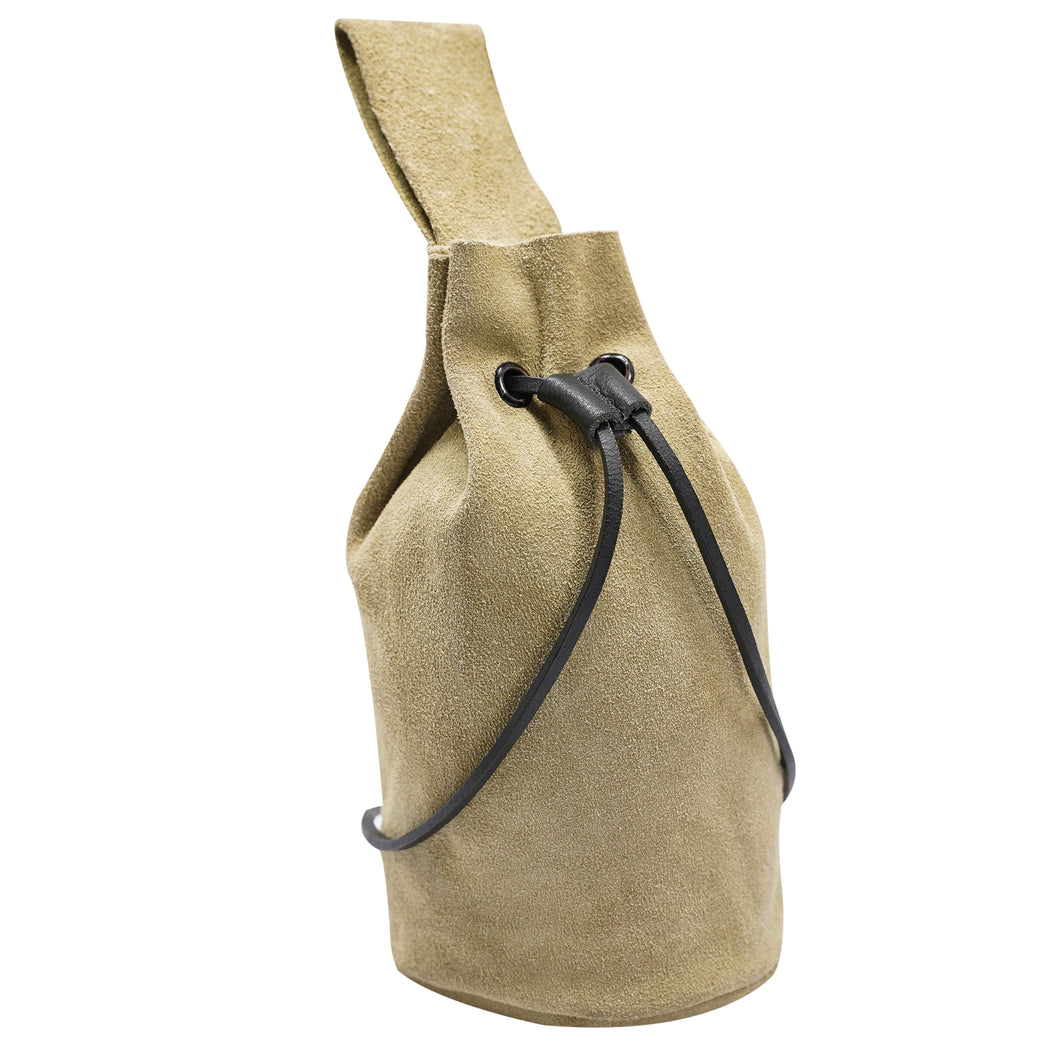 Mythrojan Medieval Drawstring Belt Bag, Ideal for SCA LARP Reenactment & Ren Fair, Suede Leather, Light Green 8”×6.5”