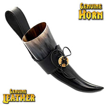 mythrojan-small-drinking-horn-with-black-leather-holder-authentic-medieval-inspired-viking-wine-mead-mug-150ml