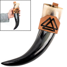 mythrojan-viking-drinking-horn-with-unique-leather-holder-authentic-medieval-inspired-viking-wine-mead-mug-polished-finish