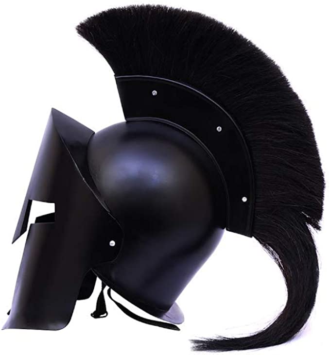 Mythrojan Greek Spartan Crested Steel Helmet with Black Finish & Liner Reenactment LARP