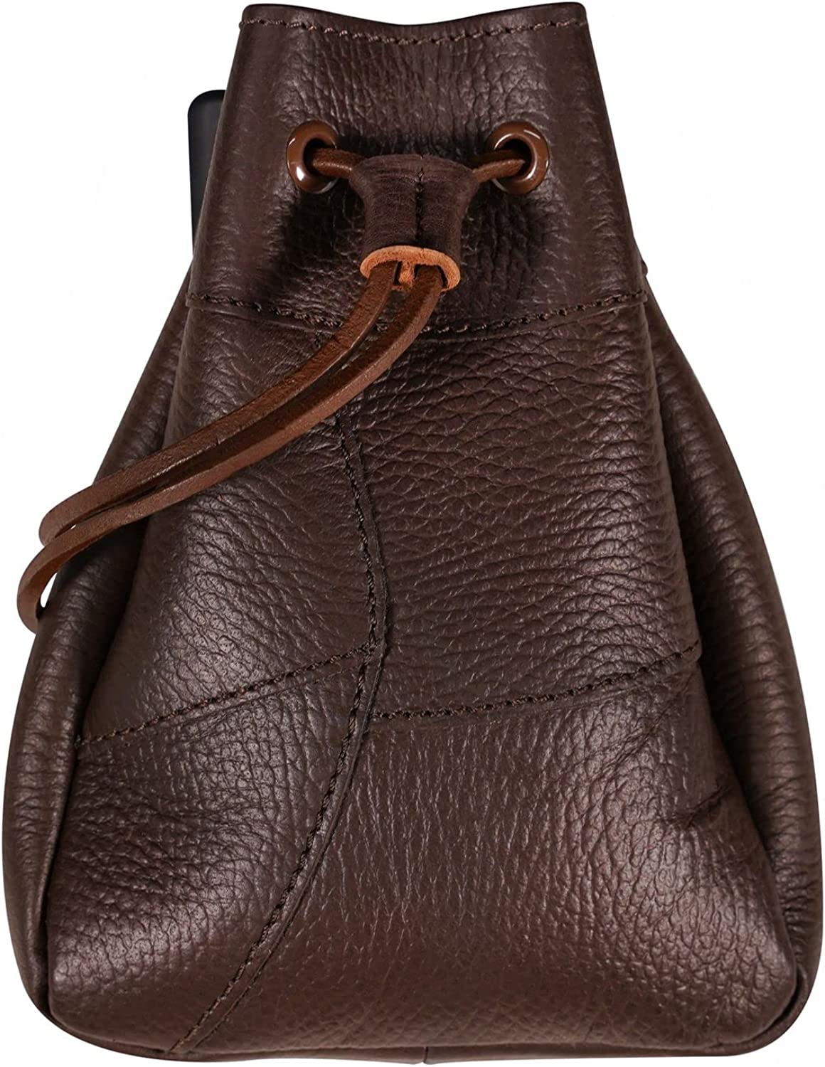 Mythrojan Medieval Drawstring Bag, Ideal for SCA LARP Reenactment &amp; Ren Fair-Full Grain Leather, Brown 8.5&quot; - Large