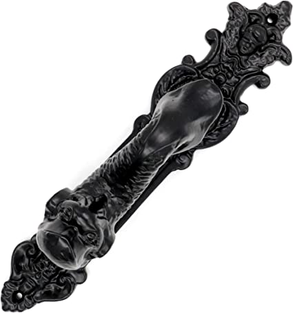 Mythrojan Black Powder Coated Embellished Front Door Artisan Made Antique Knocker