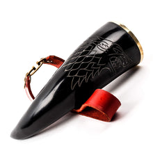 mythrojan-warrior-from-the-north-viking-drinking-horn-with-red-leather-holder-authentic-medieval-inspired-viking-wine-mead-mug-polished-finish