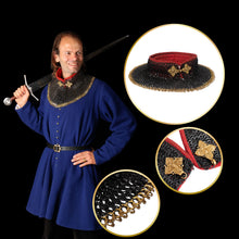 mythrojan-riveted-chainmail-standard-the-red-knight-gorget-9mm-flat-ring-round-rivets-alt-with-sturdy-red-padded-lining-and-solid-brass-closing-system-size-medium