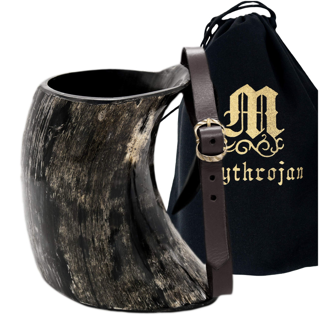 Mythrojan Medieval Ale Tankard Viking Drinking Horn Cup Mead with Strap