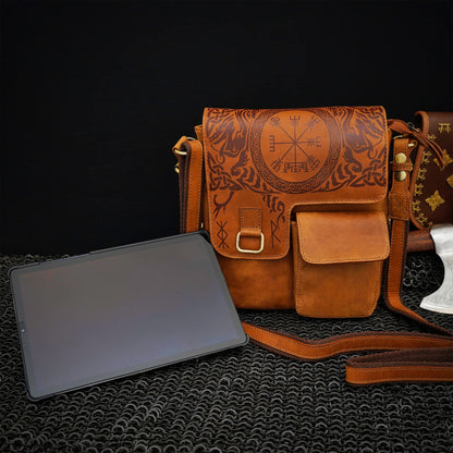 Mythrojan URBAN VIKING SATCHEL REAL LEATHER Messenger bag Vintage Celtic iPad Tablet Bag Cross Body Shoulder Bag